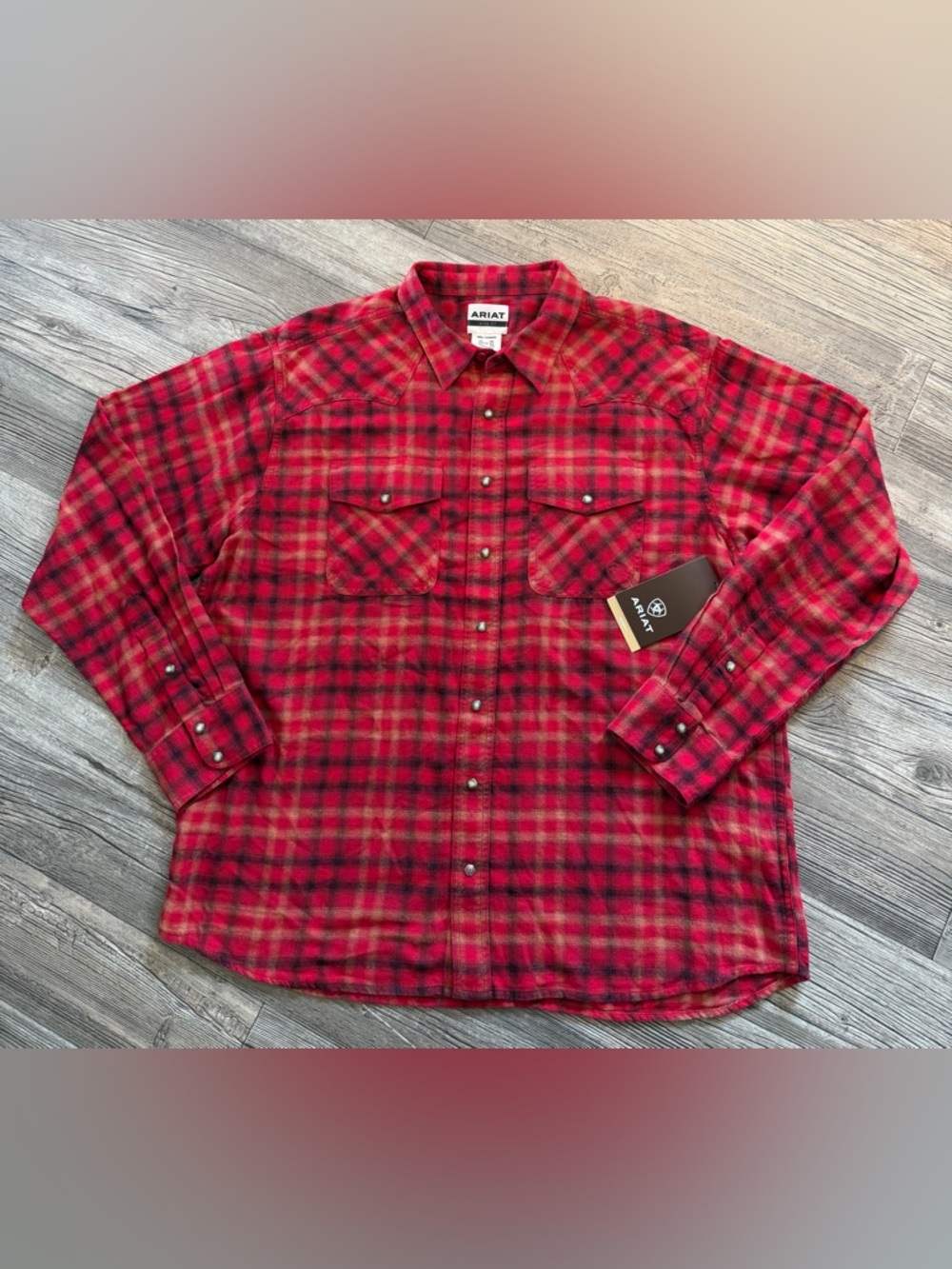 Ariat Men's XXL Heber Retro Fit Flannel Shirt Pearl Snap Western Rodeo Red NWT